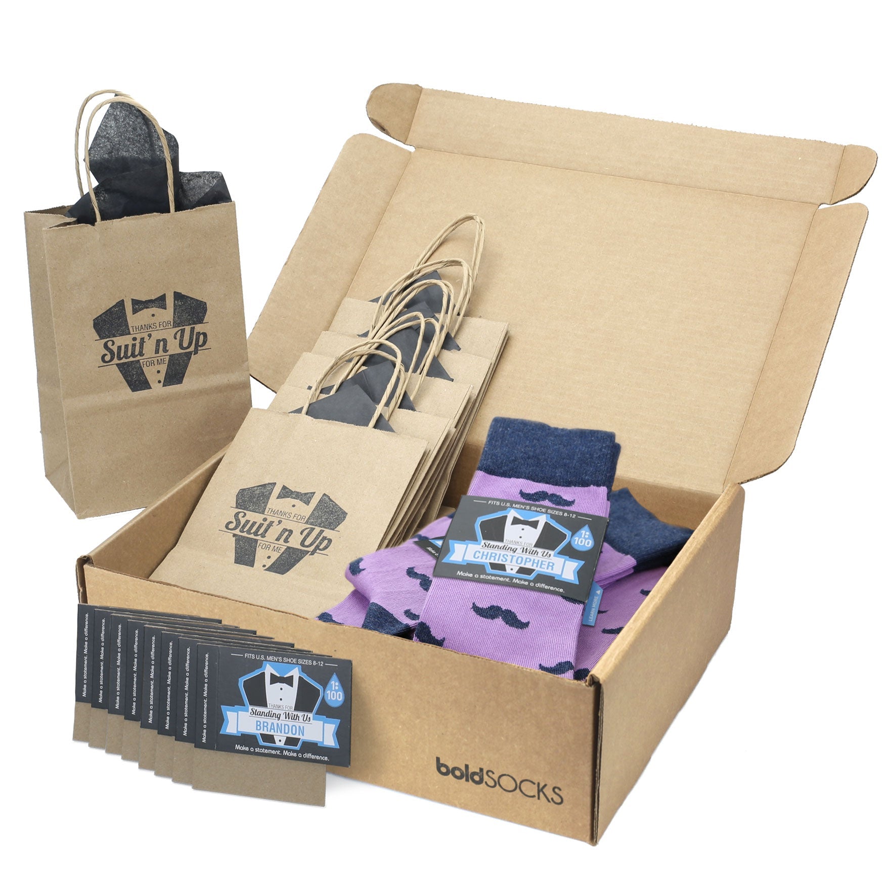 Groomsmen Gift Set Wisteria Navy Mustache Men's Dress Socks