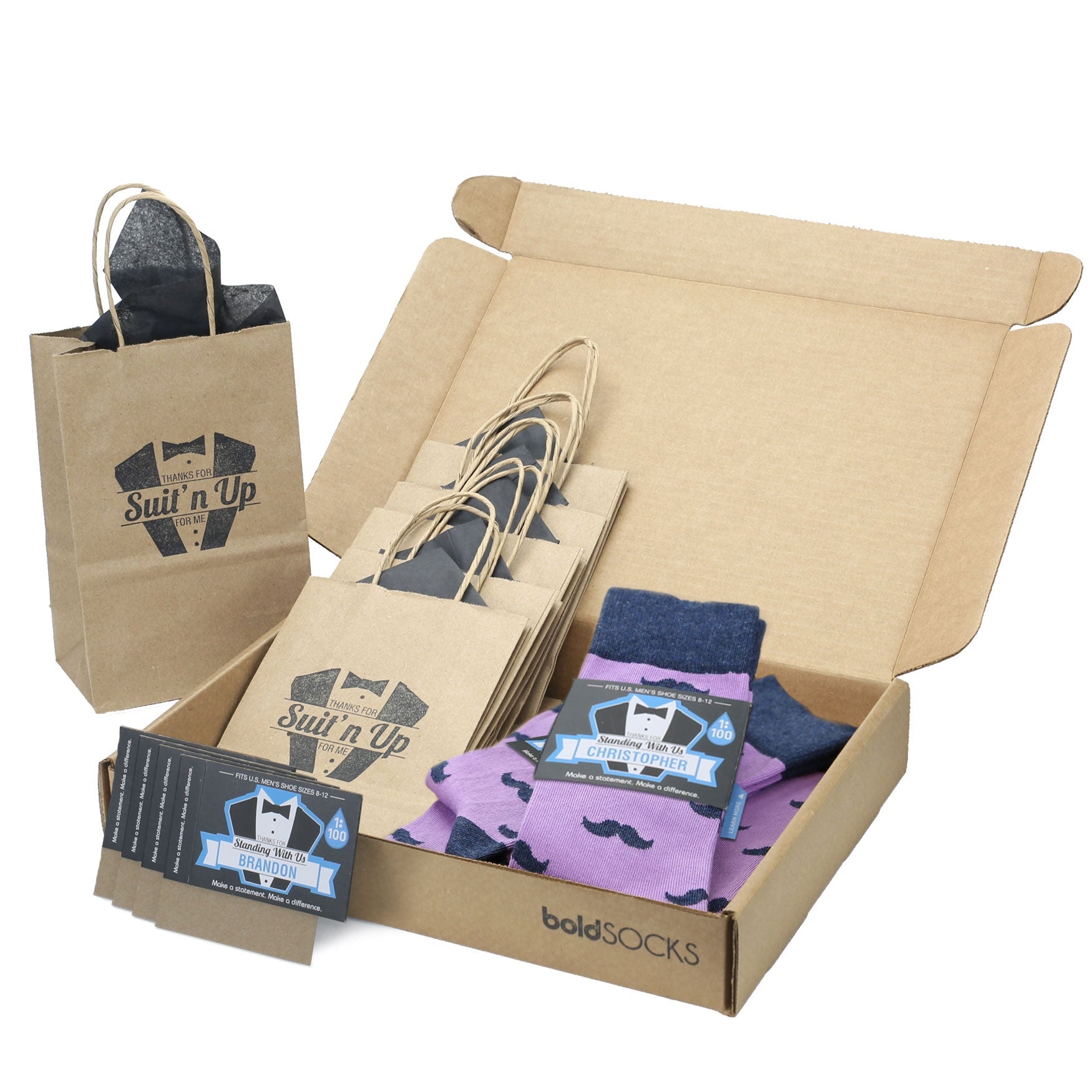 Groomsmen Gift Set Wisteria Navy Mustache Men's Dress Socks