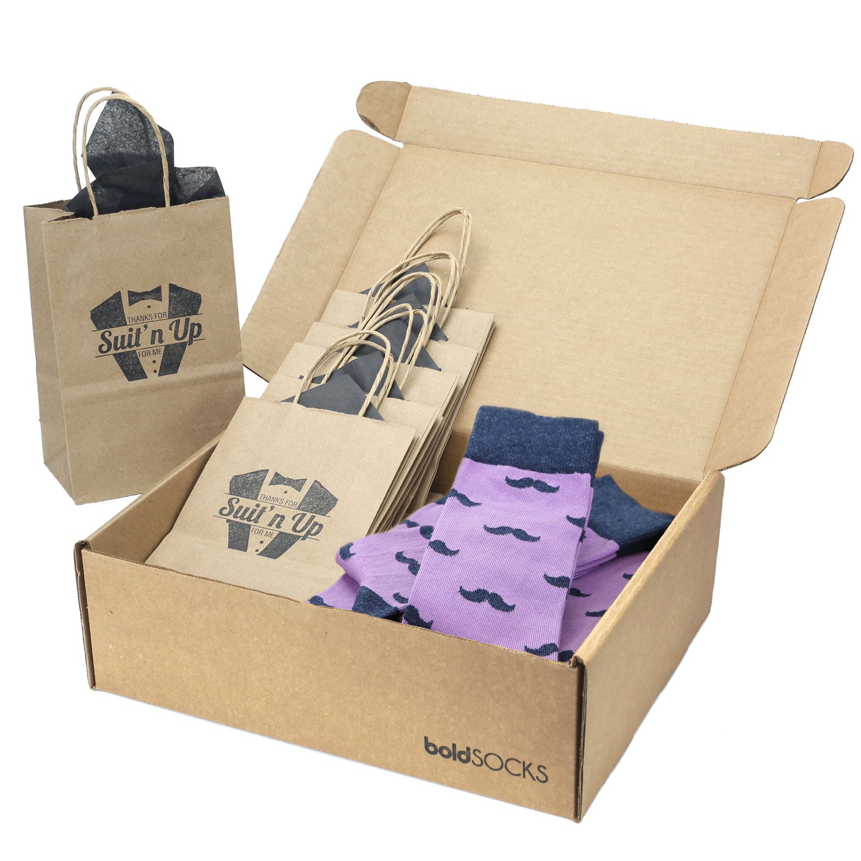 Groomsmen Gift Set Wisteria Navy Mustache Men's Dress Socks