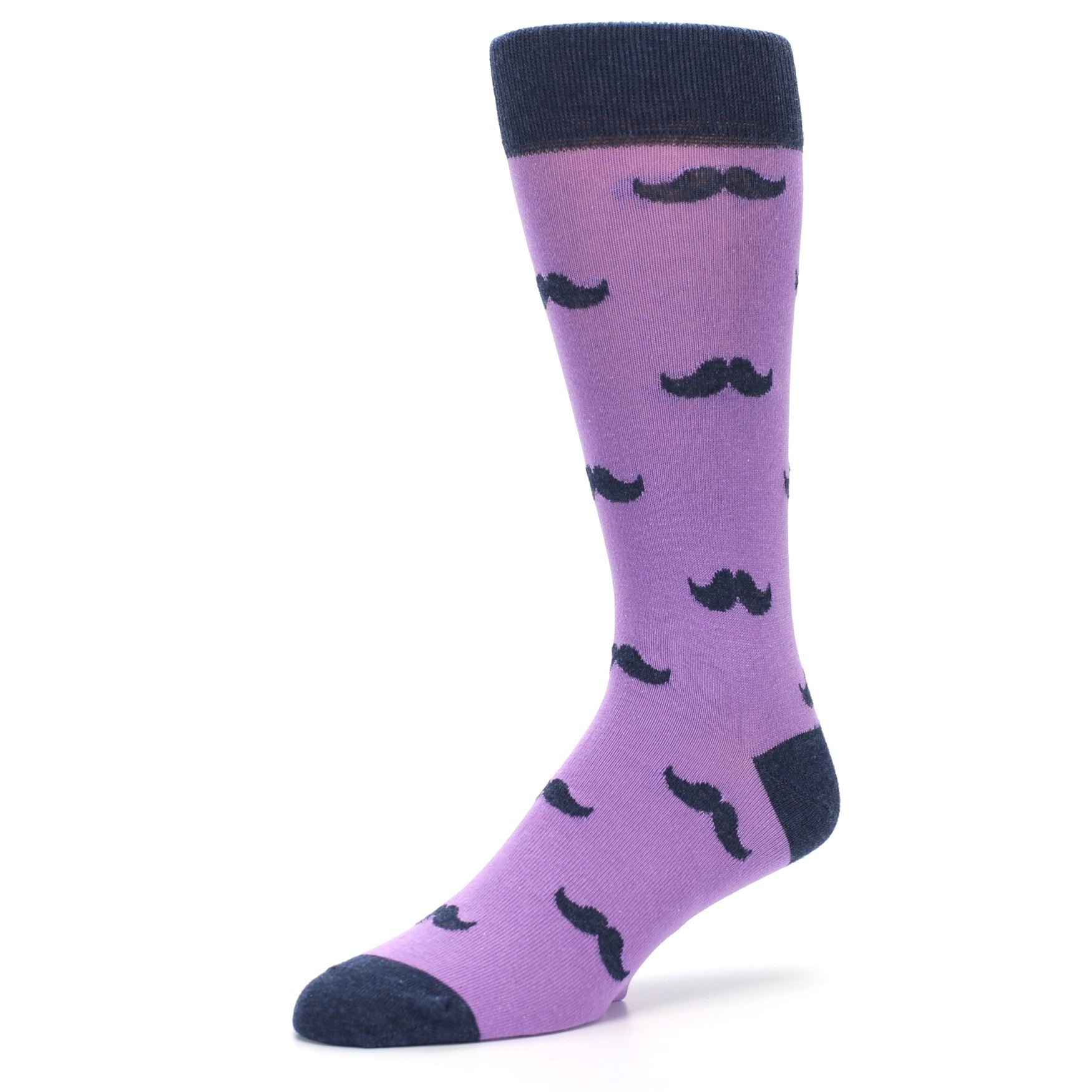 Wisteria Purple Navy Mustache Groomsmen Wedding Men’s Dress Socks