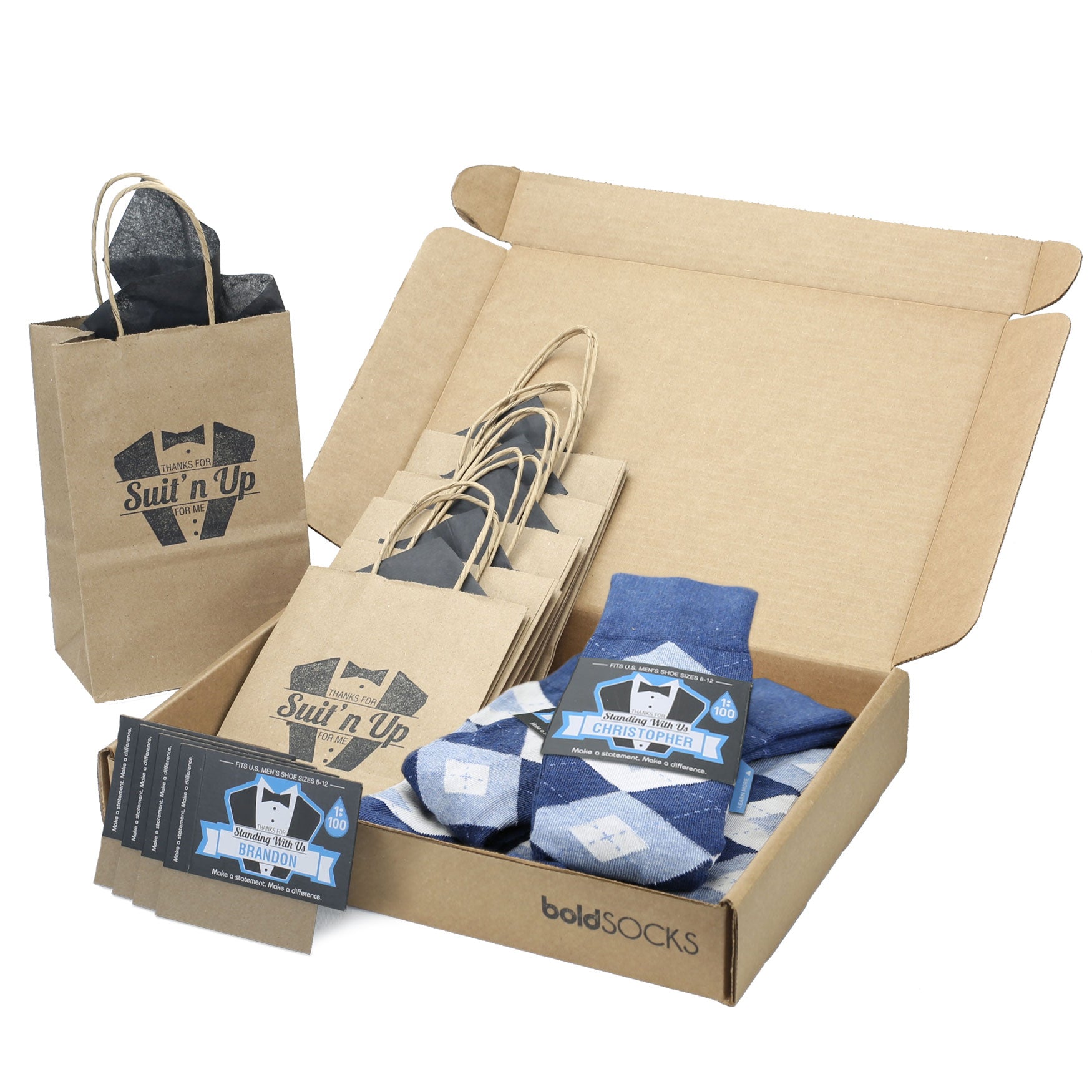 Customizable Groomsmen Gift Set Heathered Navy Argyle Men’s Dress Sock