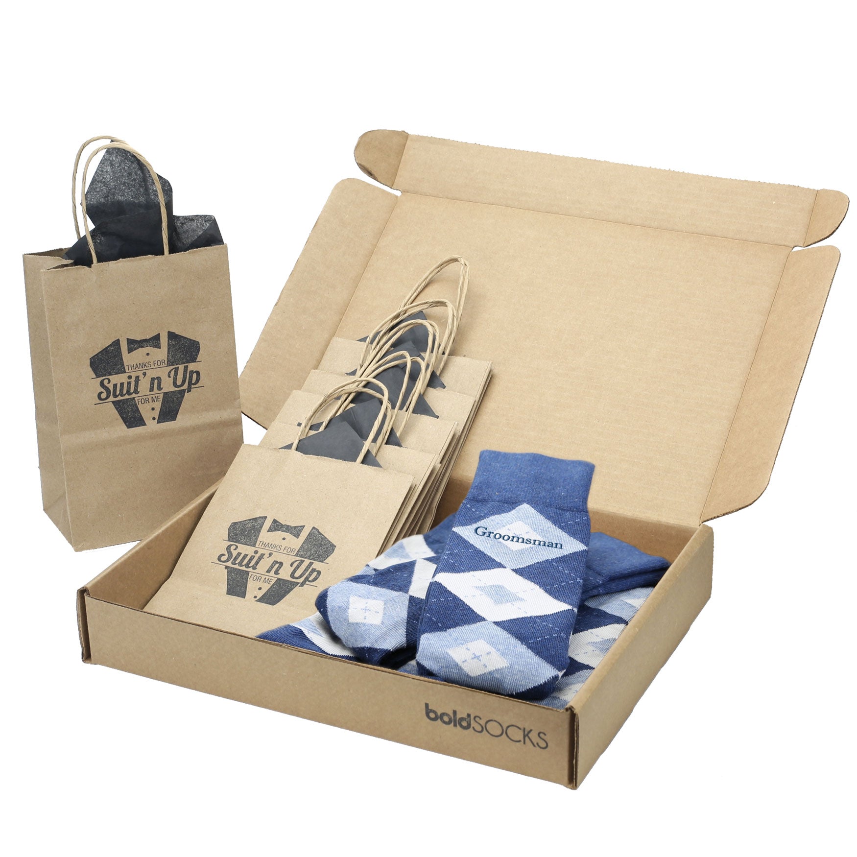 Customizable Groomsmen Gift Set Heathered Navy Argyle Men’s Dress Sock