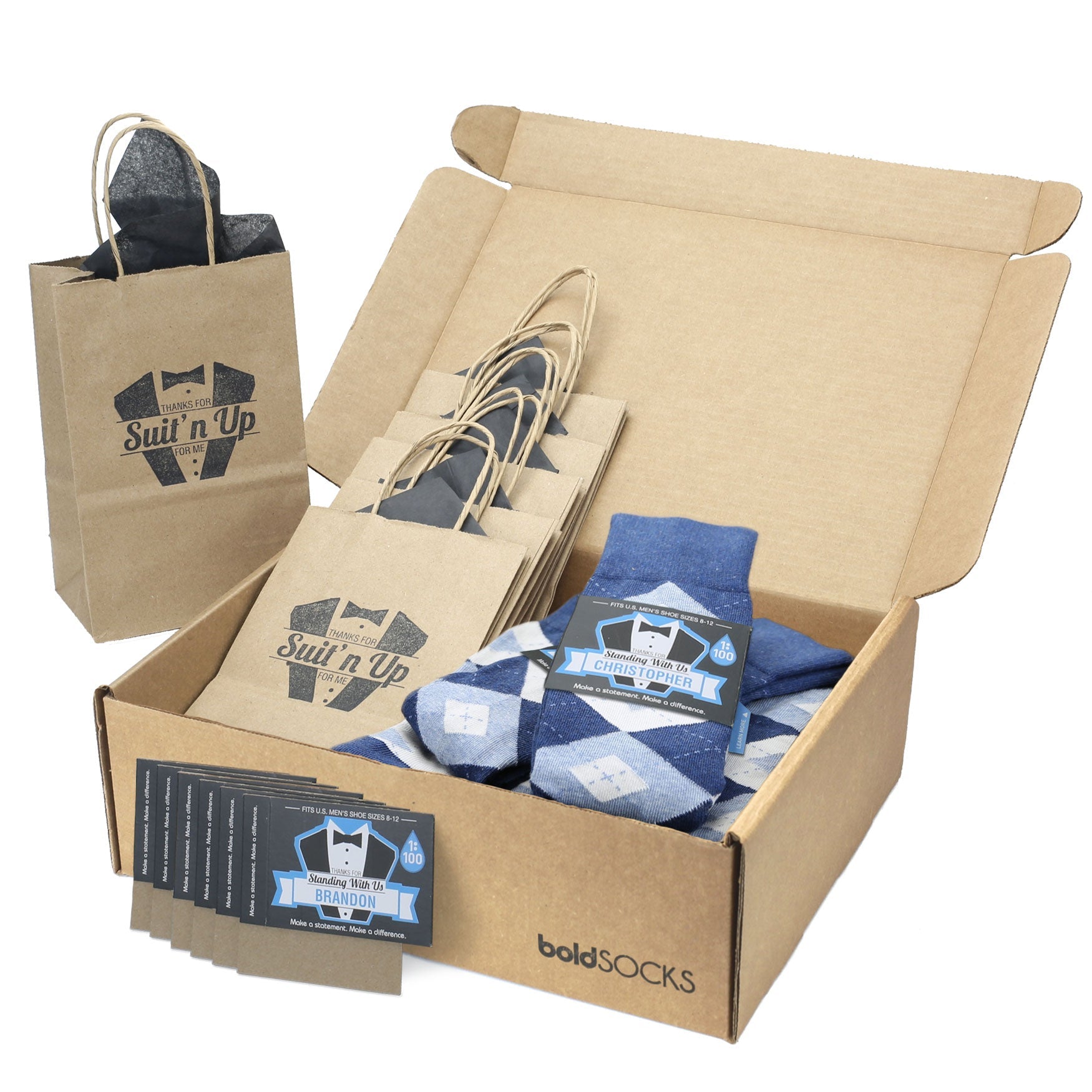 Customizable Groomsmen Gift Set Heathered Navy Argyle Men’s Dress Sock