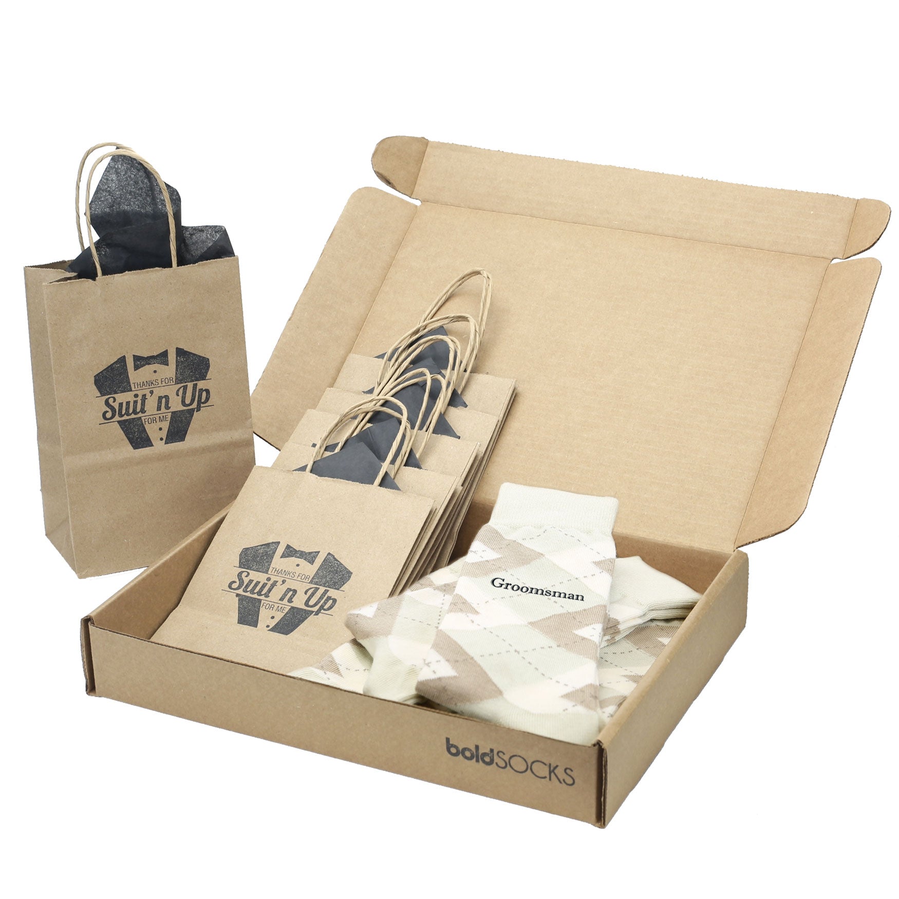 Customizable Groomsmen Gift Set Champagne Argyle Men’s Dress Sock