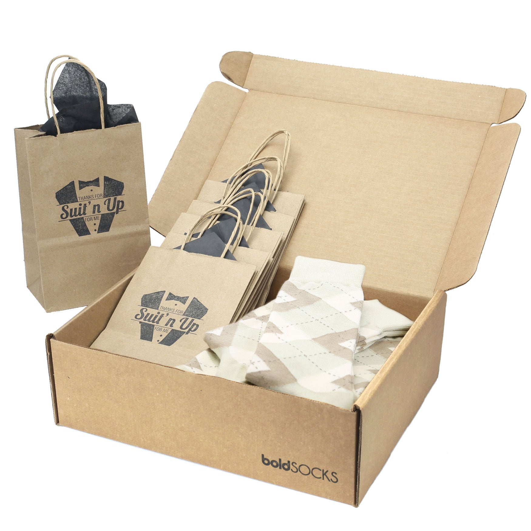 Customizable Groomsmen Gift Set Champagne Argyle Men’s Dress Sock