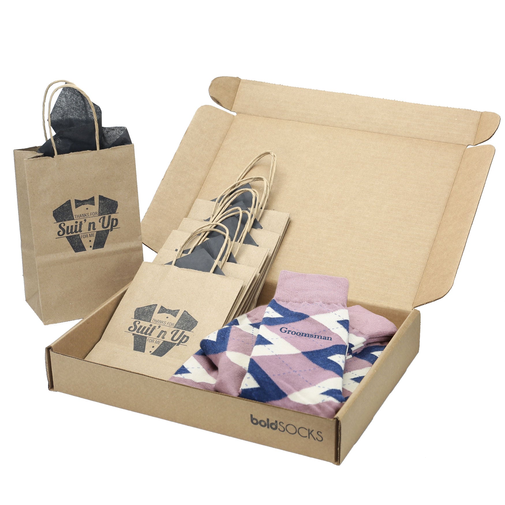 Customizable Groomsmen Gift Set Desert Rose Navy Argyle Men’s Dress Socks