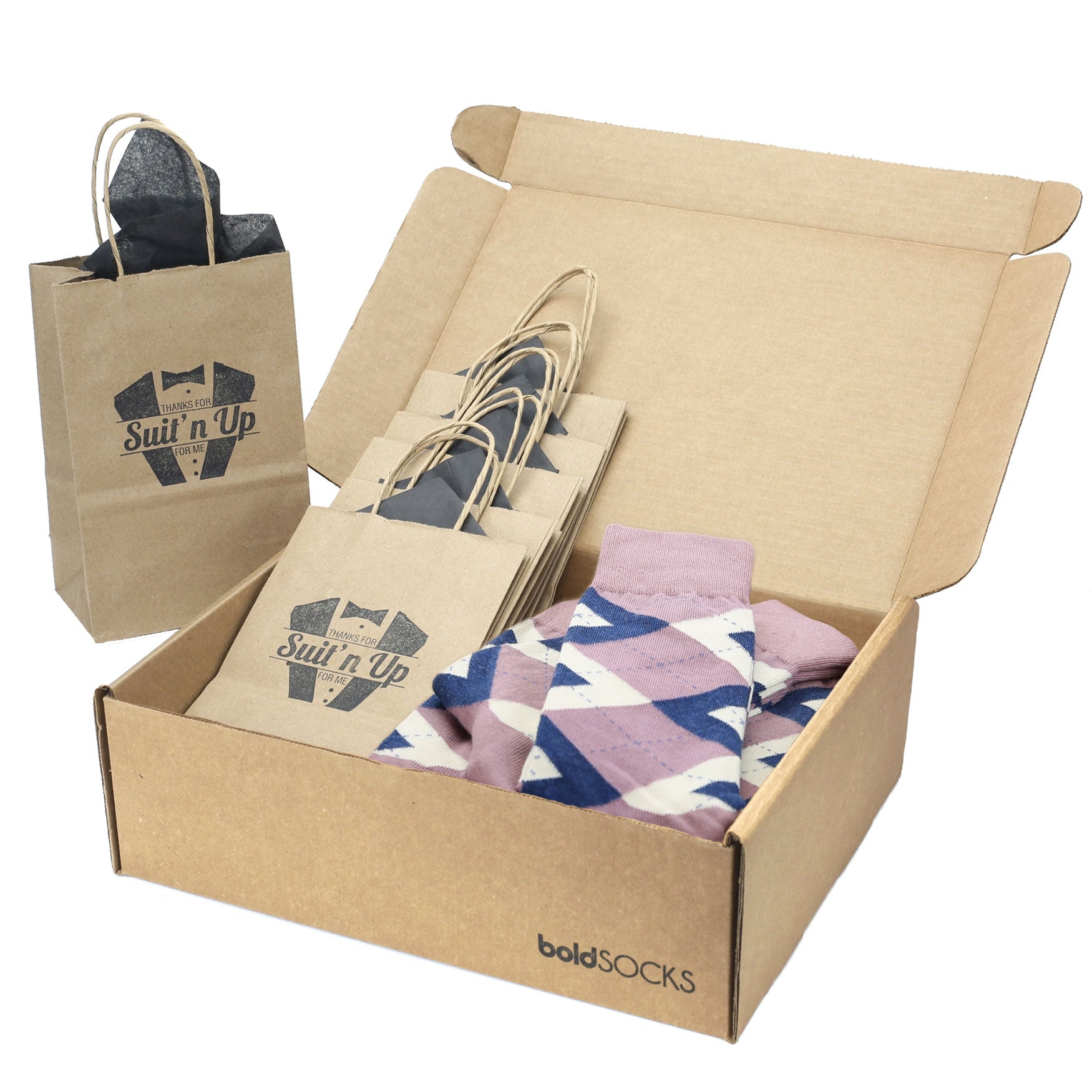 Customizable Groomsmen Gift Set Desert Rose Navy Argyle Men’s Dress Socks
