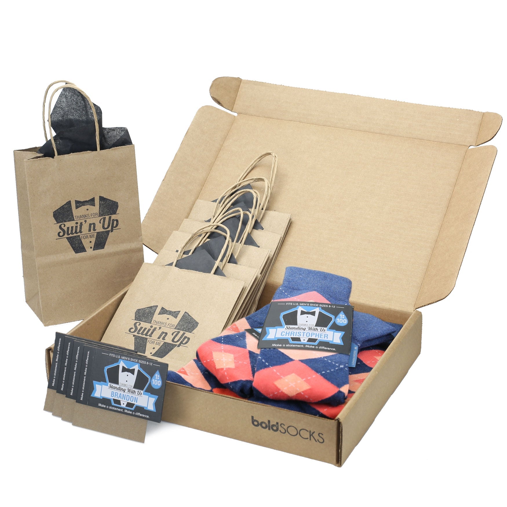 Customizable Groomsmen Gift Set Sunset Navy Argyle Men’s Dress Socks