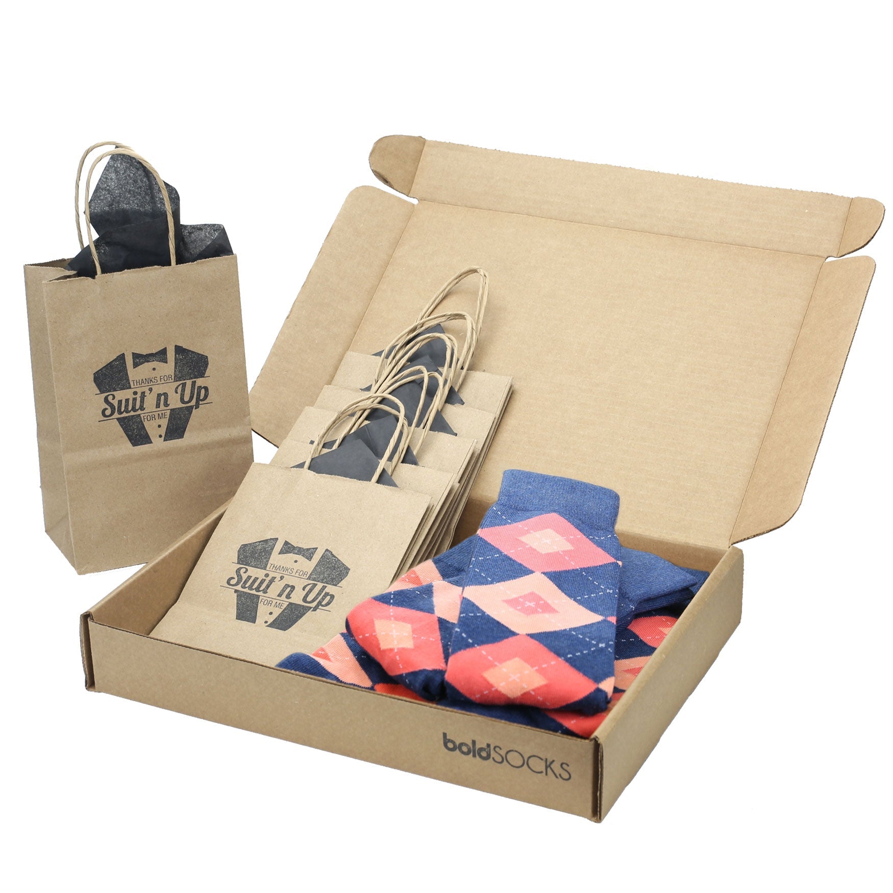 Customizable Groomsmen Gift Set Sunset Navy Argyle Men’s Dress Socks