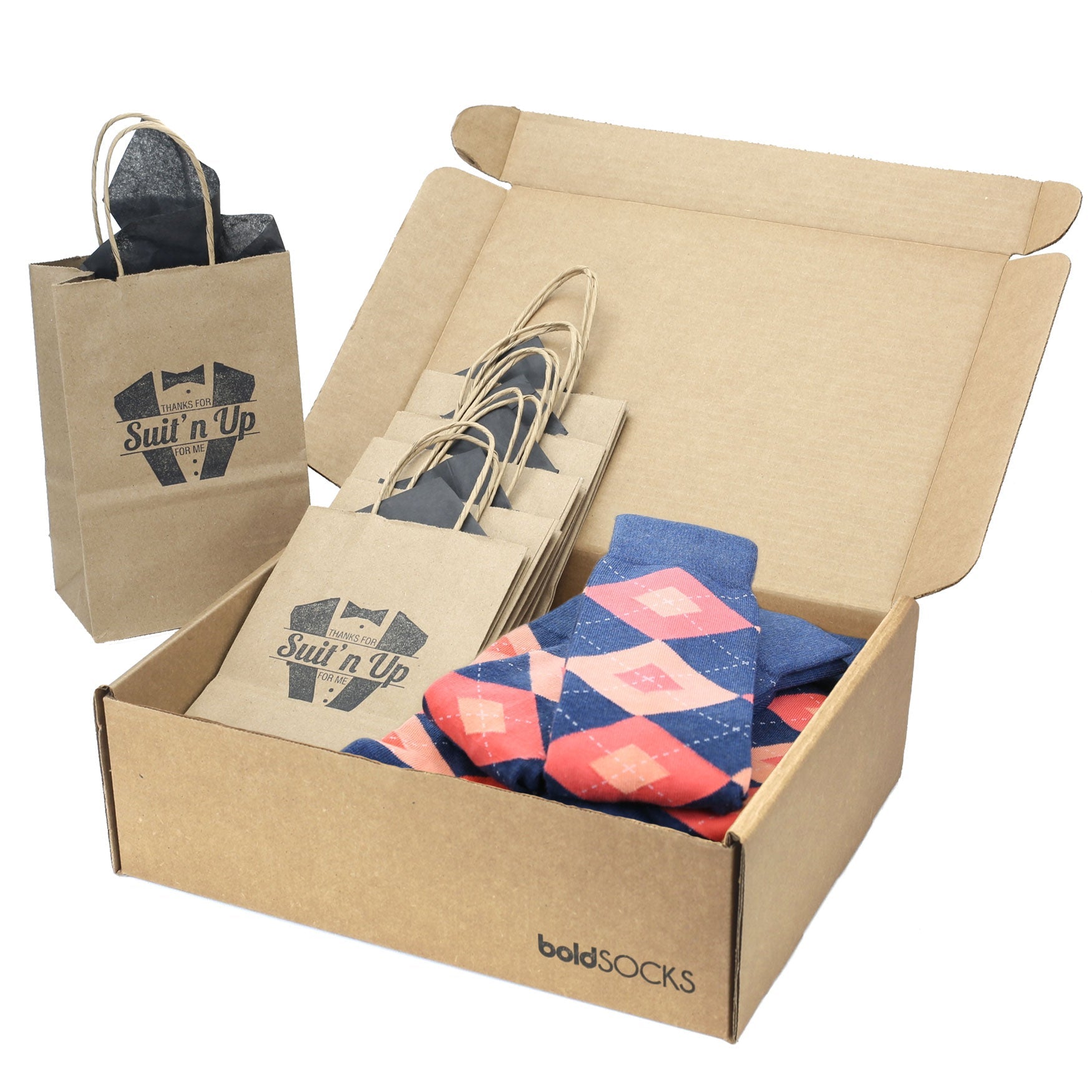 Customizable Groomsmen Gift Set Sunset Navy Argyle Men’s Dress Socks