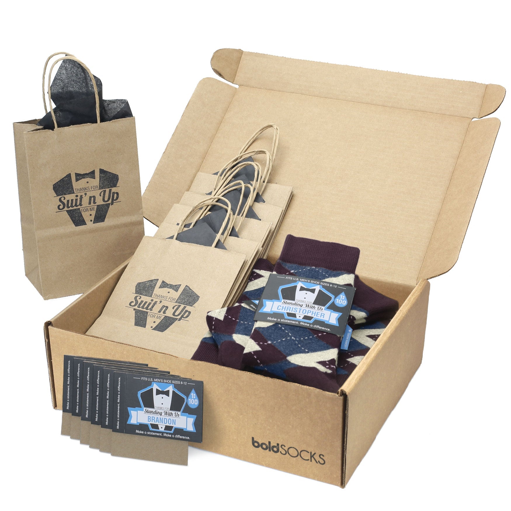 Customizable Groomsmen Gift Set Bordeaux Champagne Navy Argyle Men’s Dress Socks