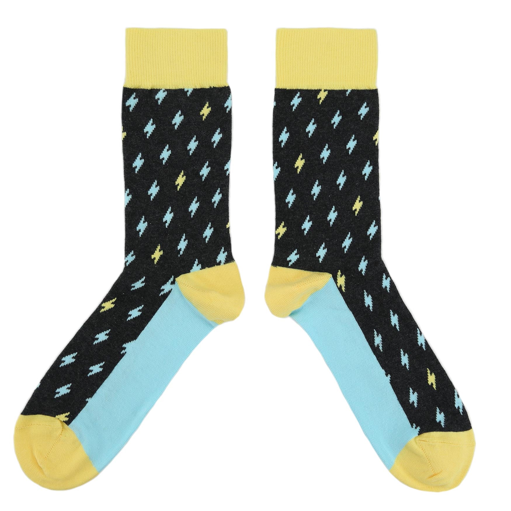 Yellow Blue Lightning Bolts Men's Dress Socks