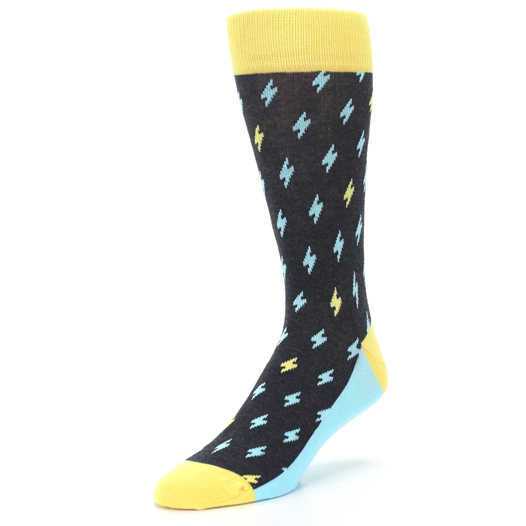 Yellow Blue Lightning Bolts Men's Dress Socks