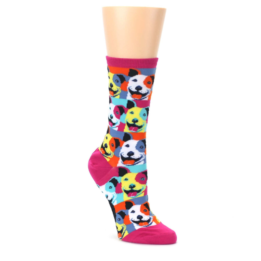 Magenta Multi Color Pop Art Pitbull Socks - Women's Novelty Socks