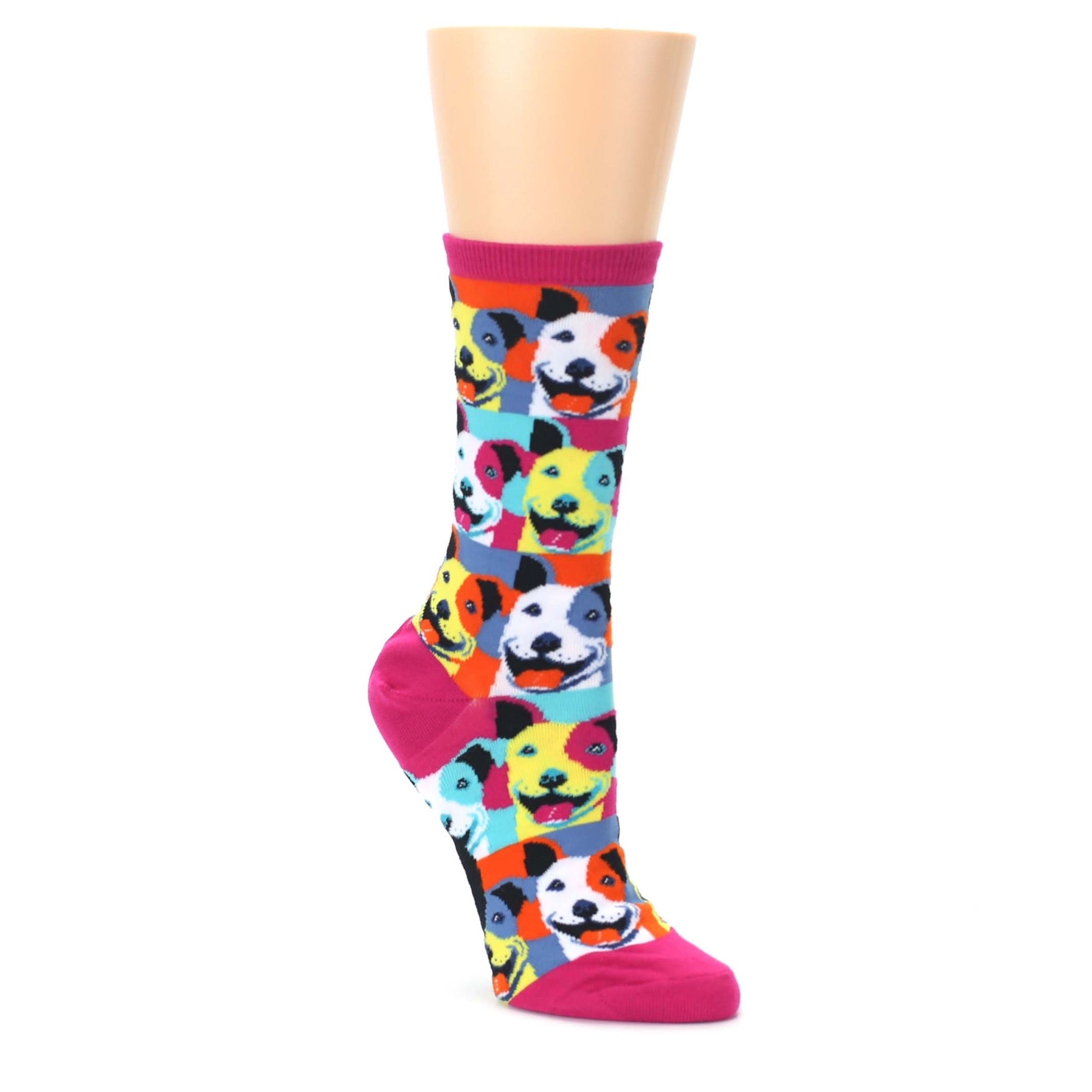 Magenta Multi Color Pop Art Pitbull Socks - Women's Novelty Socks