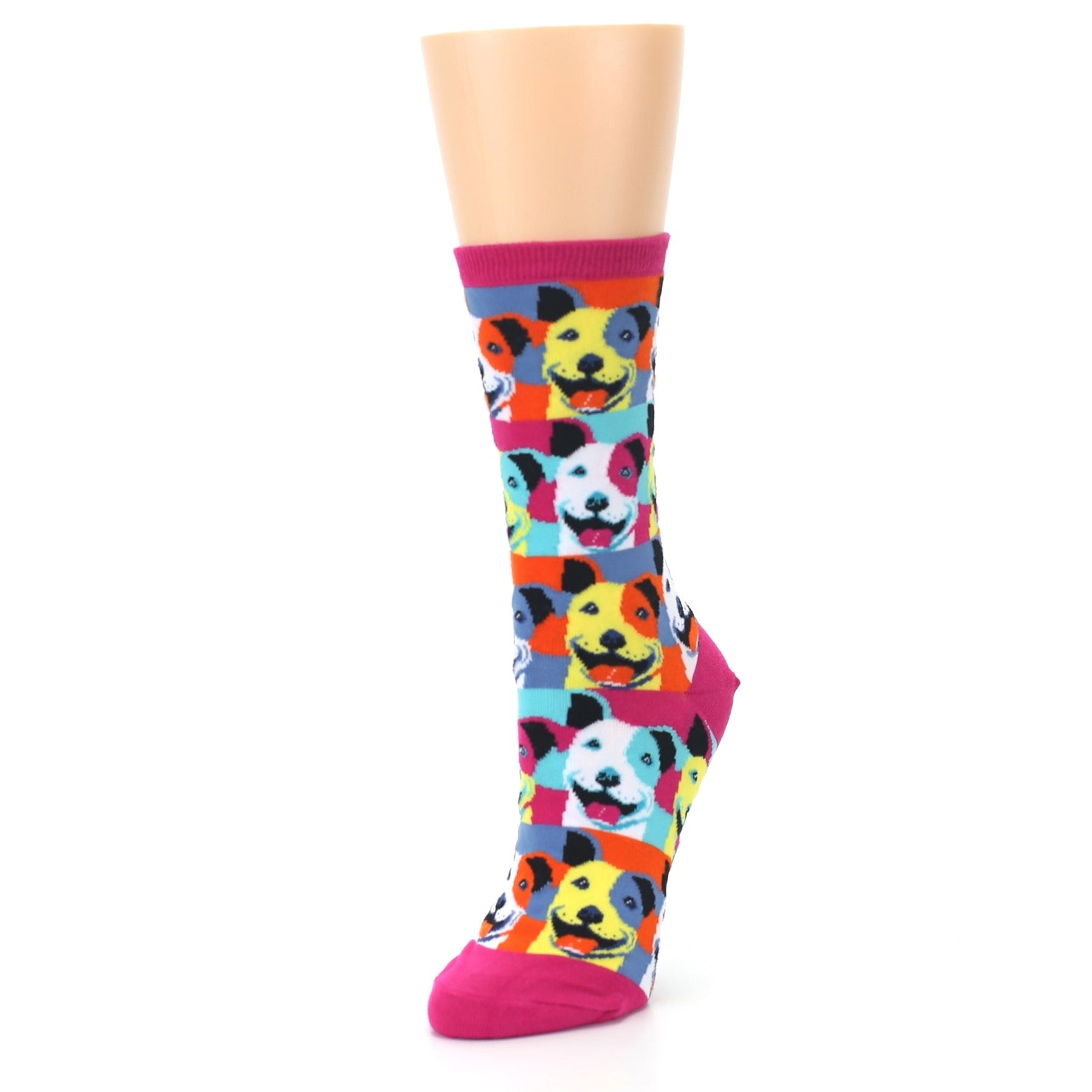 Magenta Multi Color Pop Art Pitbull Socks - Women's Novelty Socks