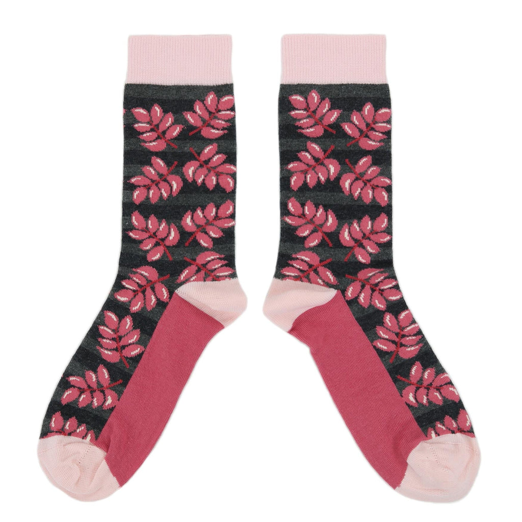 Pink Charcoal Palm Branches Women's Dress Socks