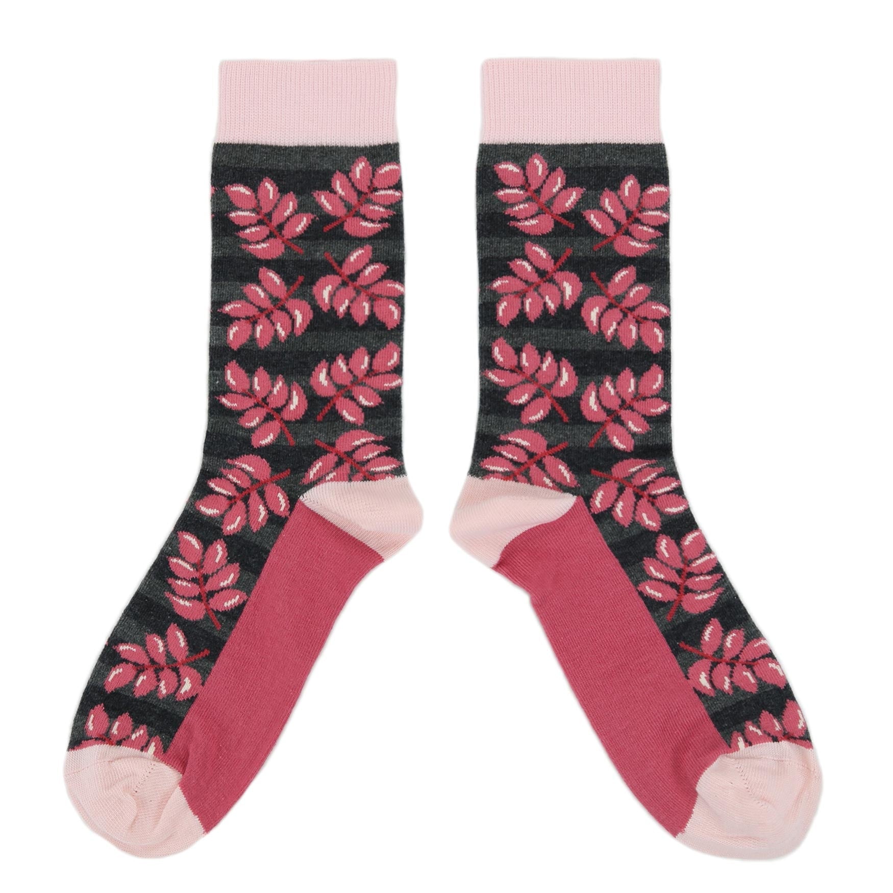Pink Charcoal Palm Branches Women's Dress Socks