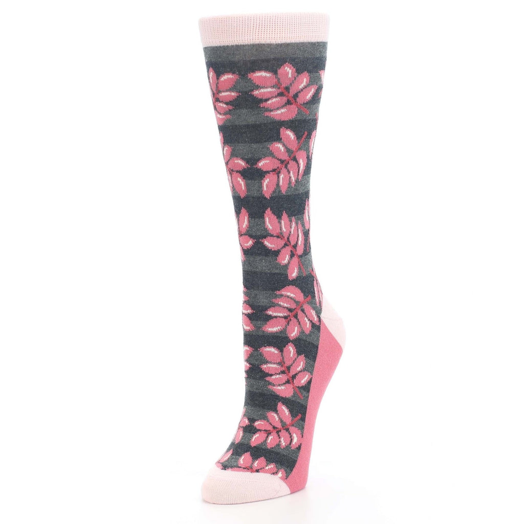 Pink Charcoal Palm Branches Women's Dress Socks