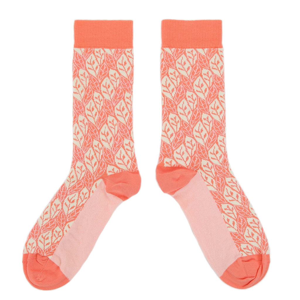 Coral Cream Leaf Pattern Women's Dress Socks