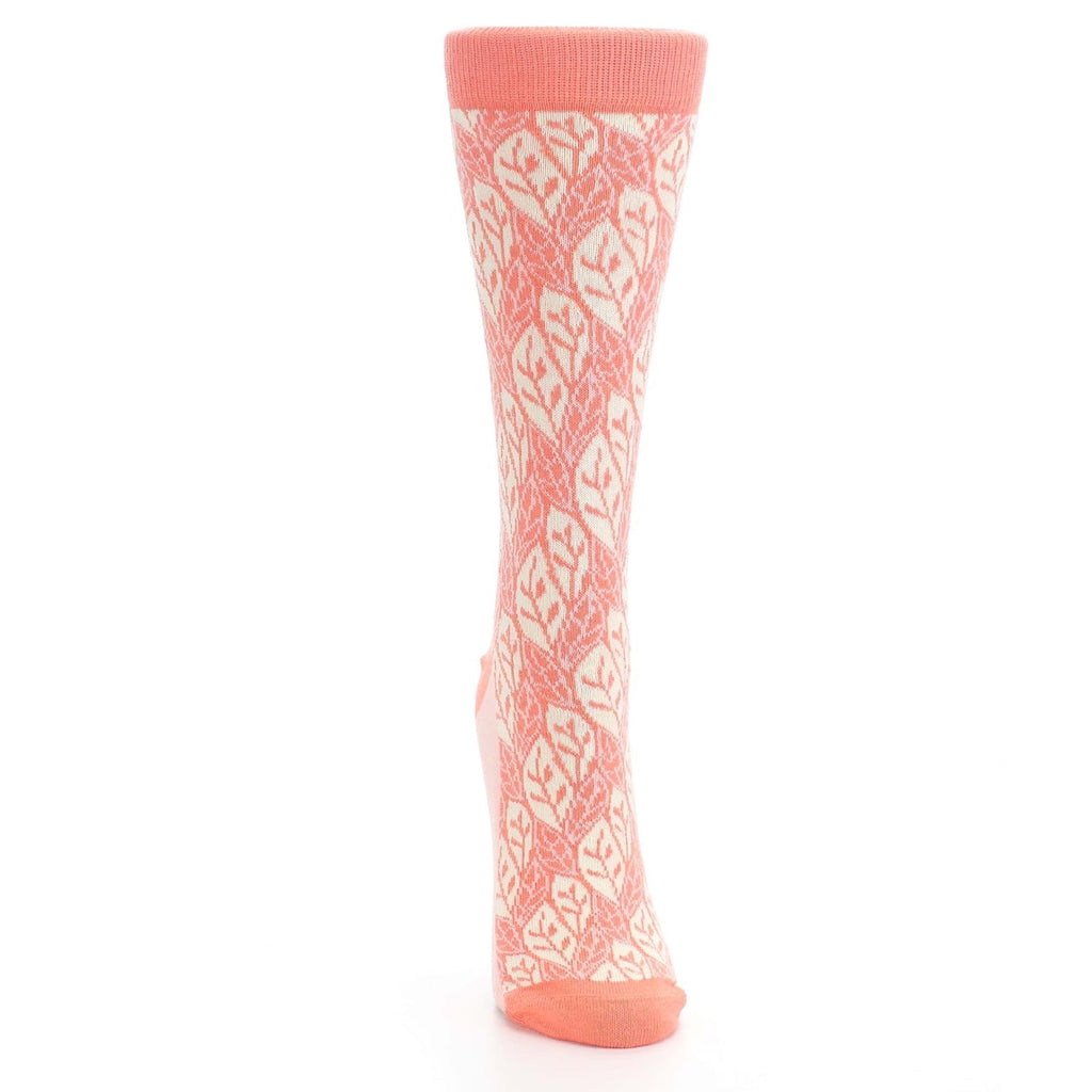 Coral Cream Leaf Pattern Women's Dress Socks