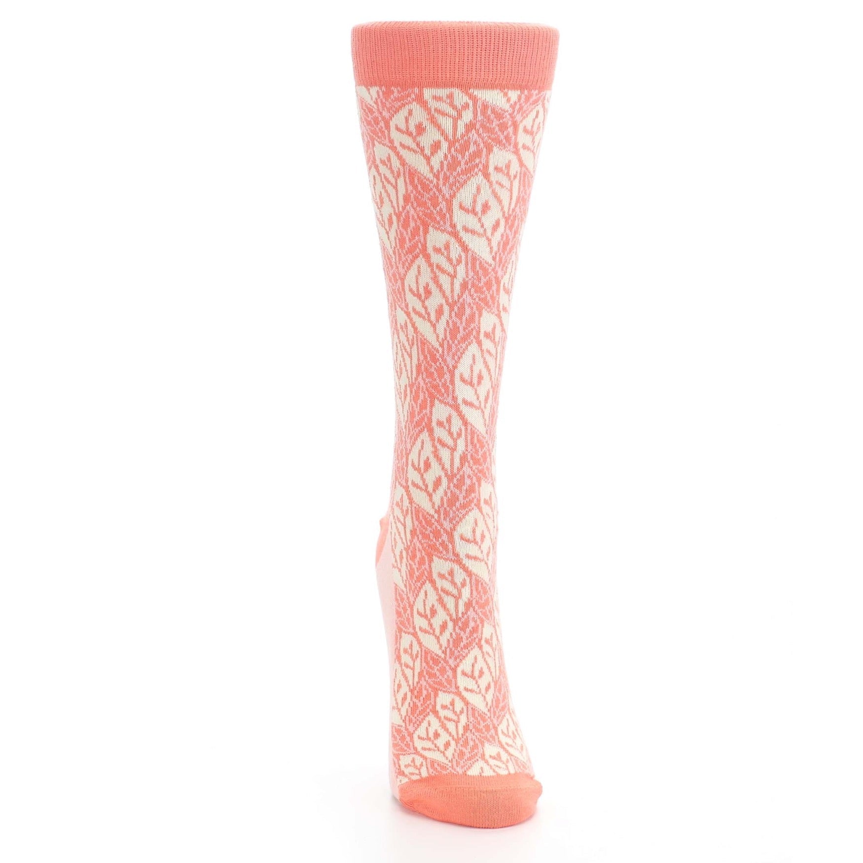 Coral Cream Leaf Pattern Women's Dress Socks