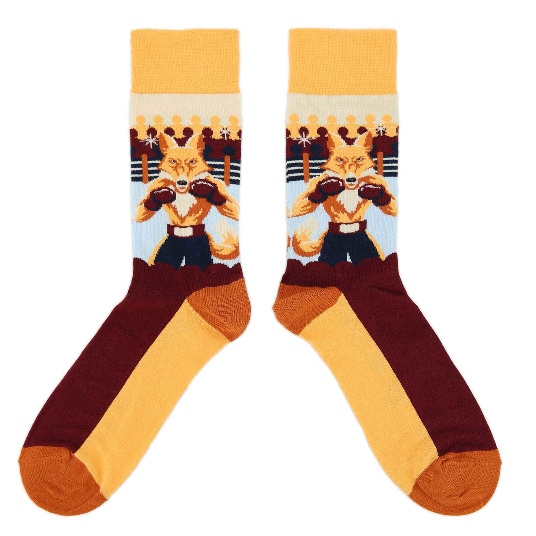 Orange Maroon Boxing Fox Men's Dress Socks