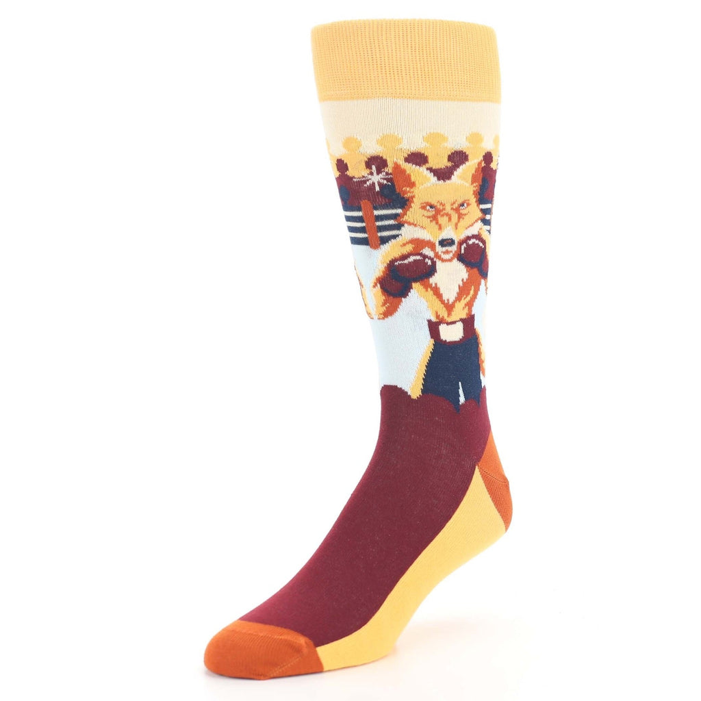 Orange Maroon Boxing Fox Men's Dress Socks