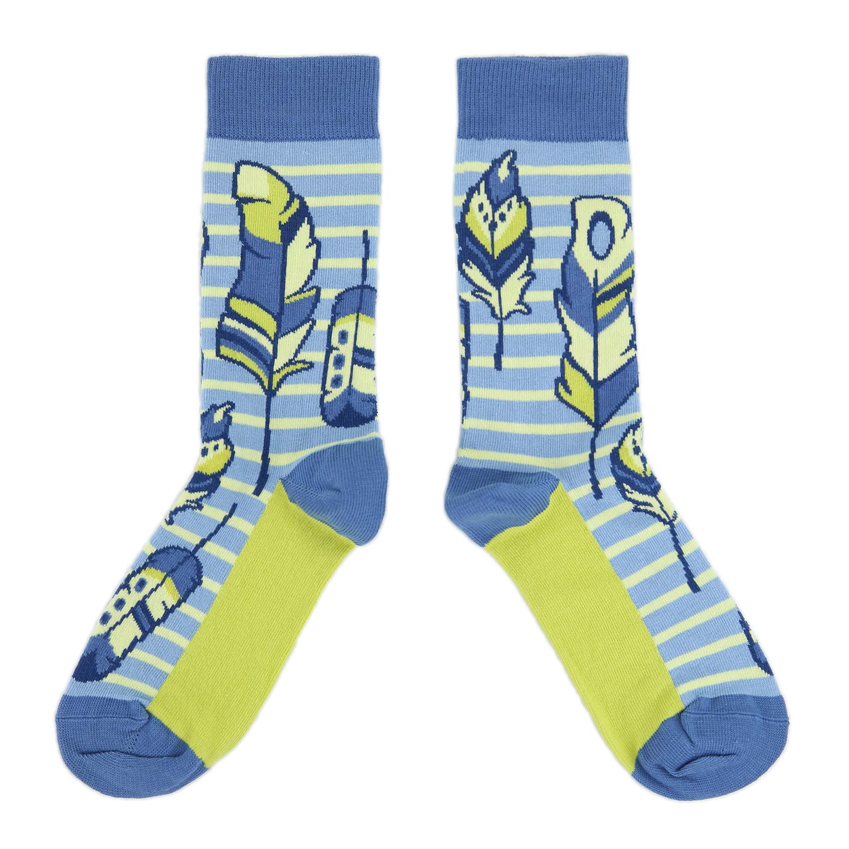 Blue Yellow Feather Socks - Women's Novelty Socks
