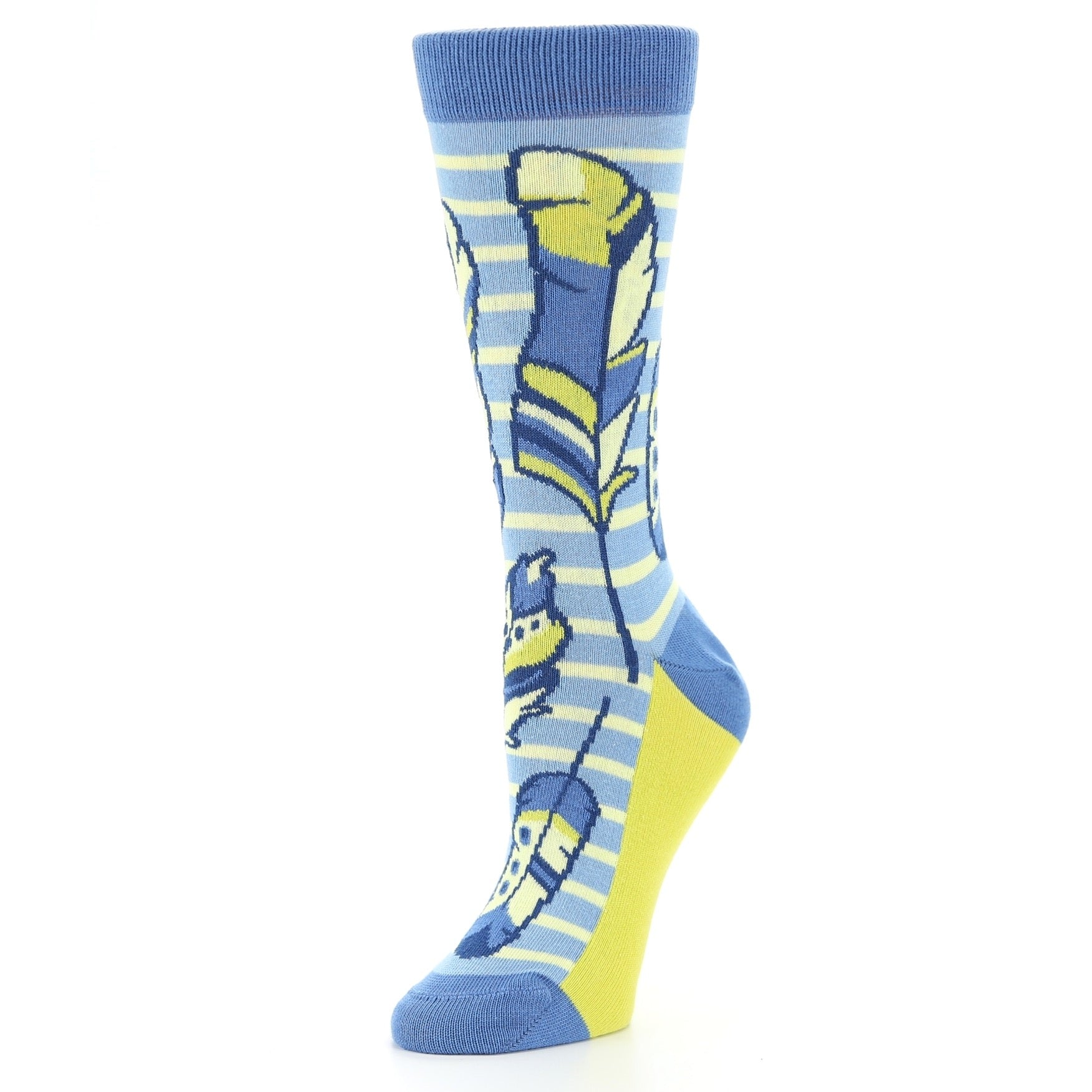 Blue Yellow Feather Socks - Women's Novelty Socks