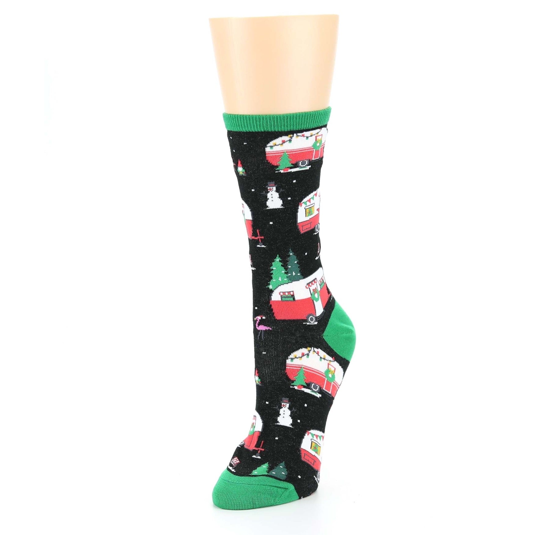 Black Red Green Christmas Camping Women's Dress Socks