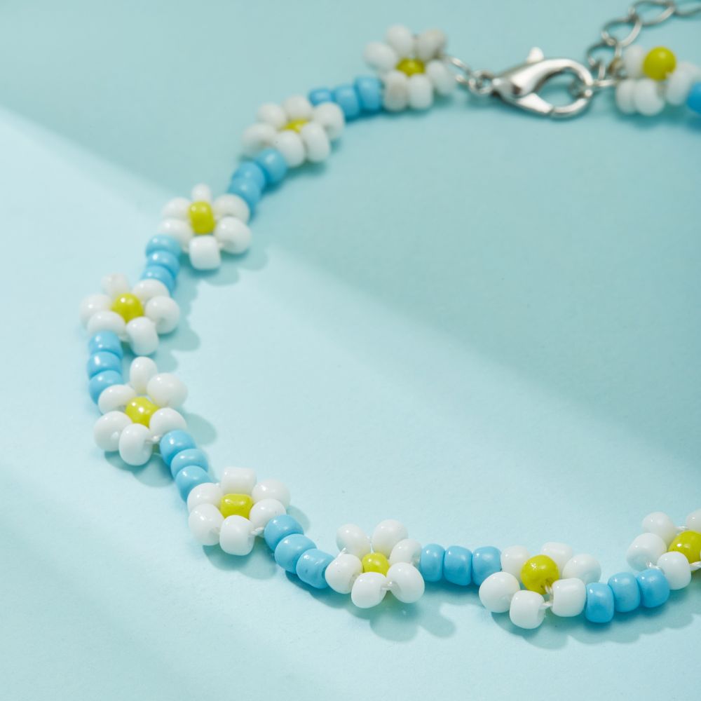 DAISY GLASS BEAD ANKLET (ADJUSTABLE)