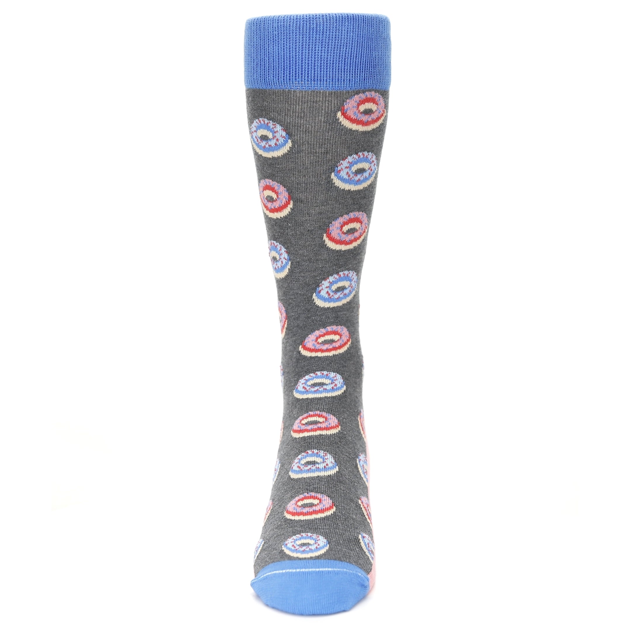 Gray Blue Pink Donuts Socks - USA Made - Men's Novelty Socks