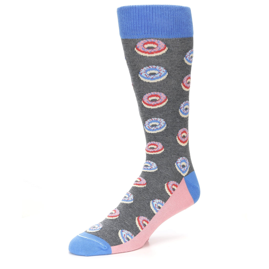 Gray Blue Pink Donuts Socks - USA Made - Men's Novelty Socks