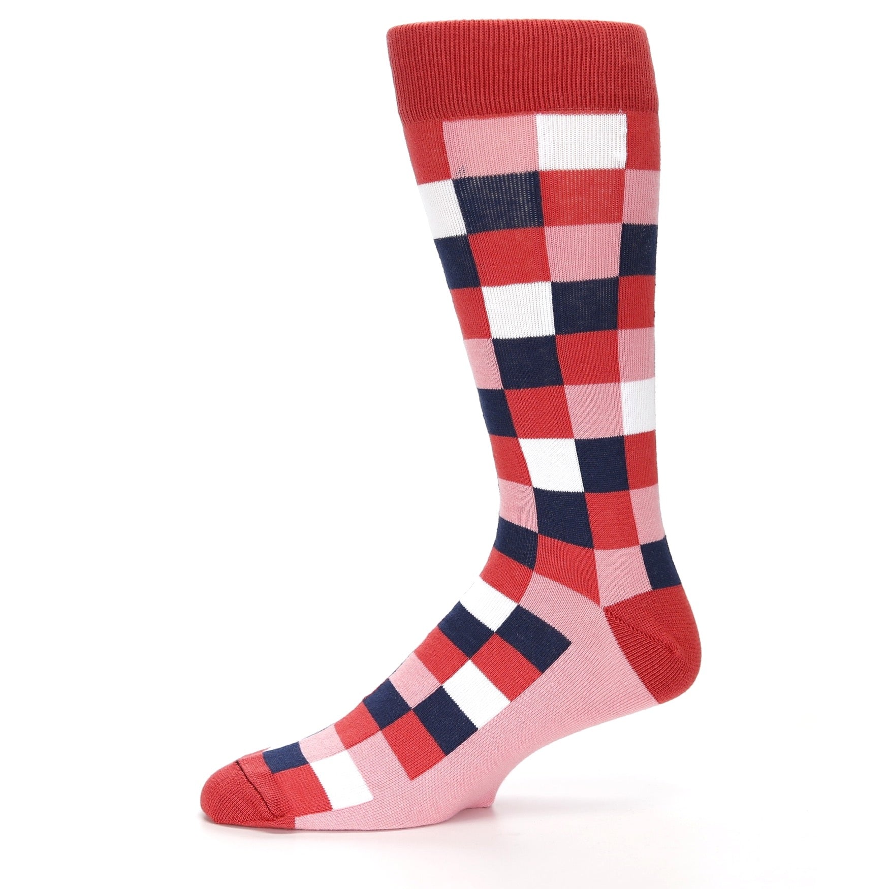 Red Pink Navy Checker - USA Made - Men's Dress Socks