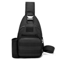 Tactical crossbody sling backpack. Has water bottle holder, MOLLE system, USB charging port. Ideal for travel and walks. Cp Camo