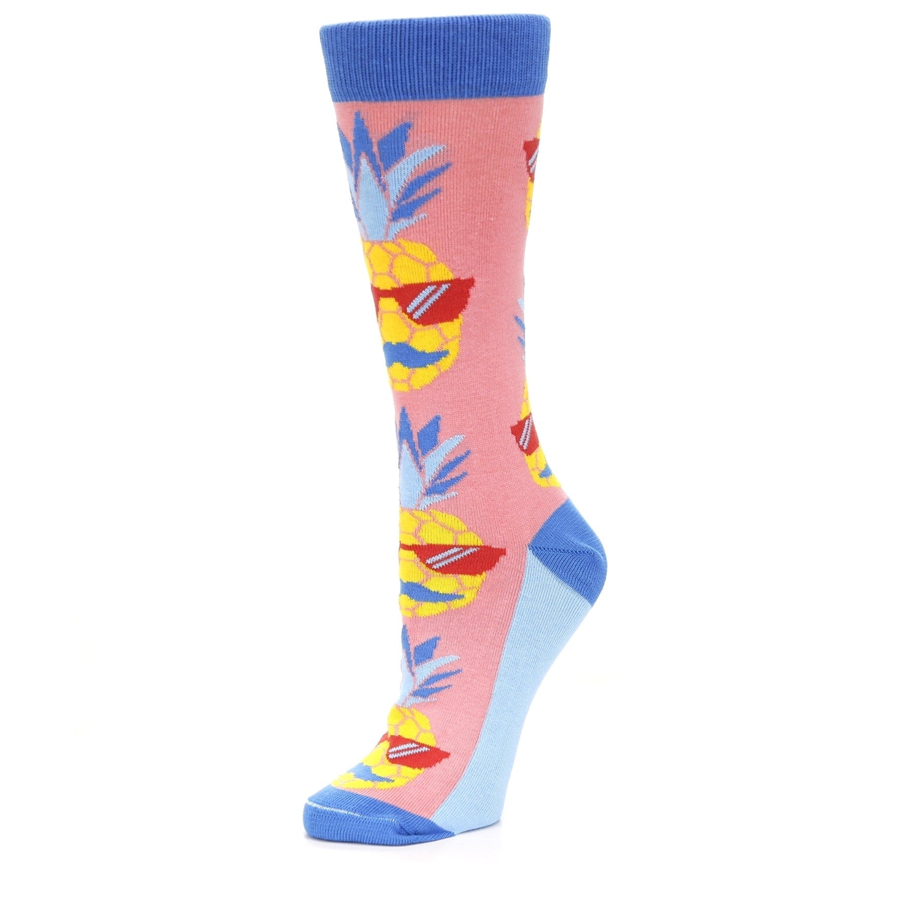 Pink Blue Pineapple Face - USA Made - Women's Dress Socks
