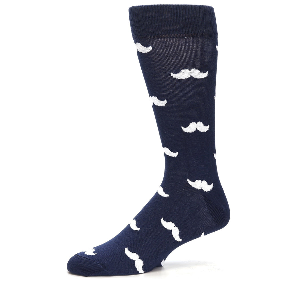 Navy Mustache Pattern - USA Made- Men's Dress Socks