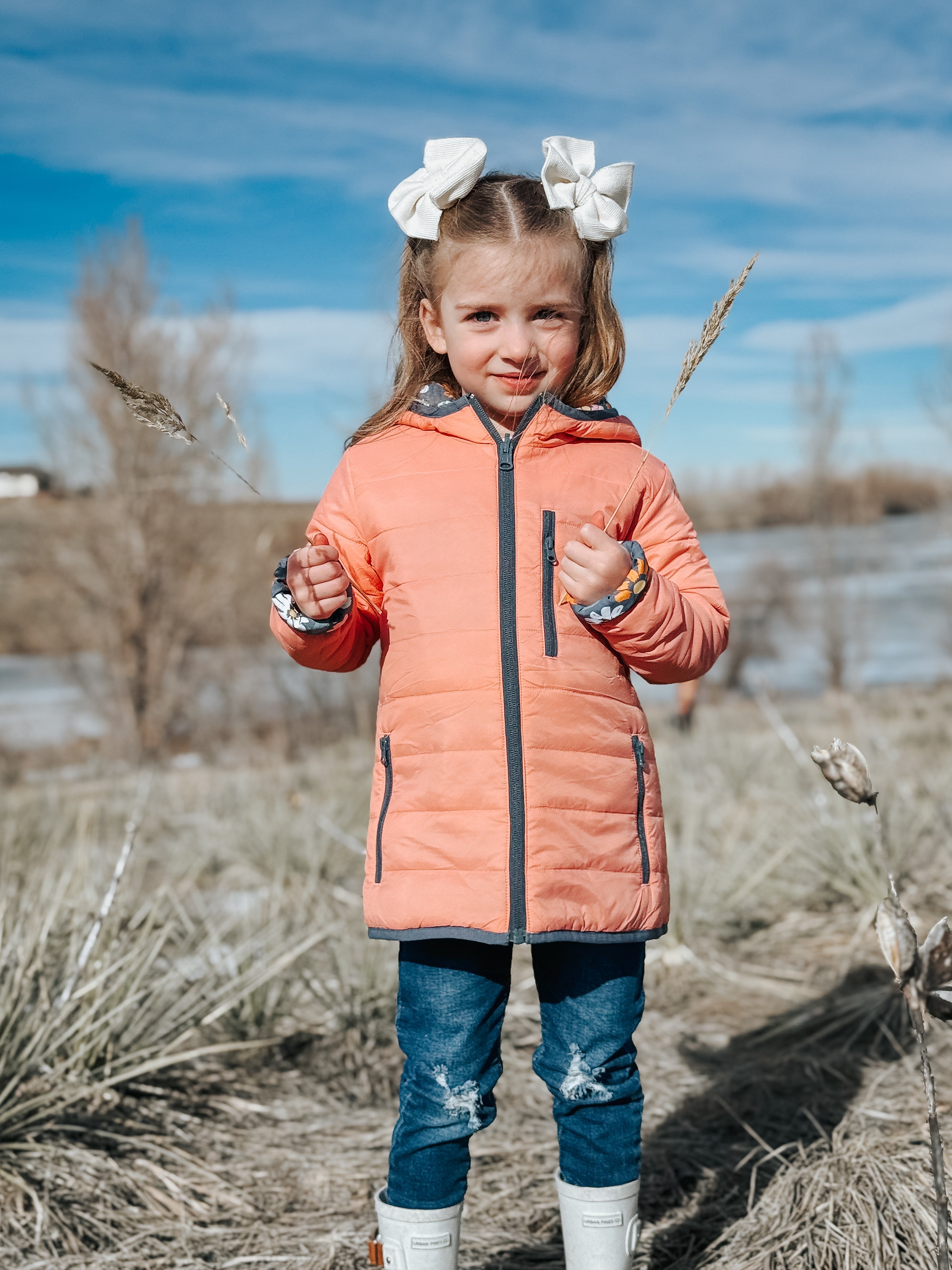 Flowers Lightweight Reversible Puffy Jacket - Kids Outdoor Adventure Wear
