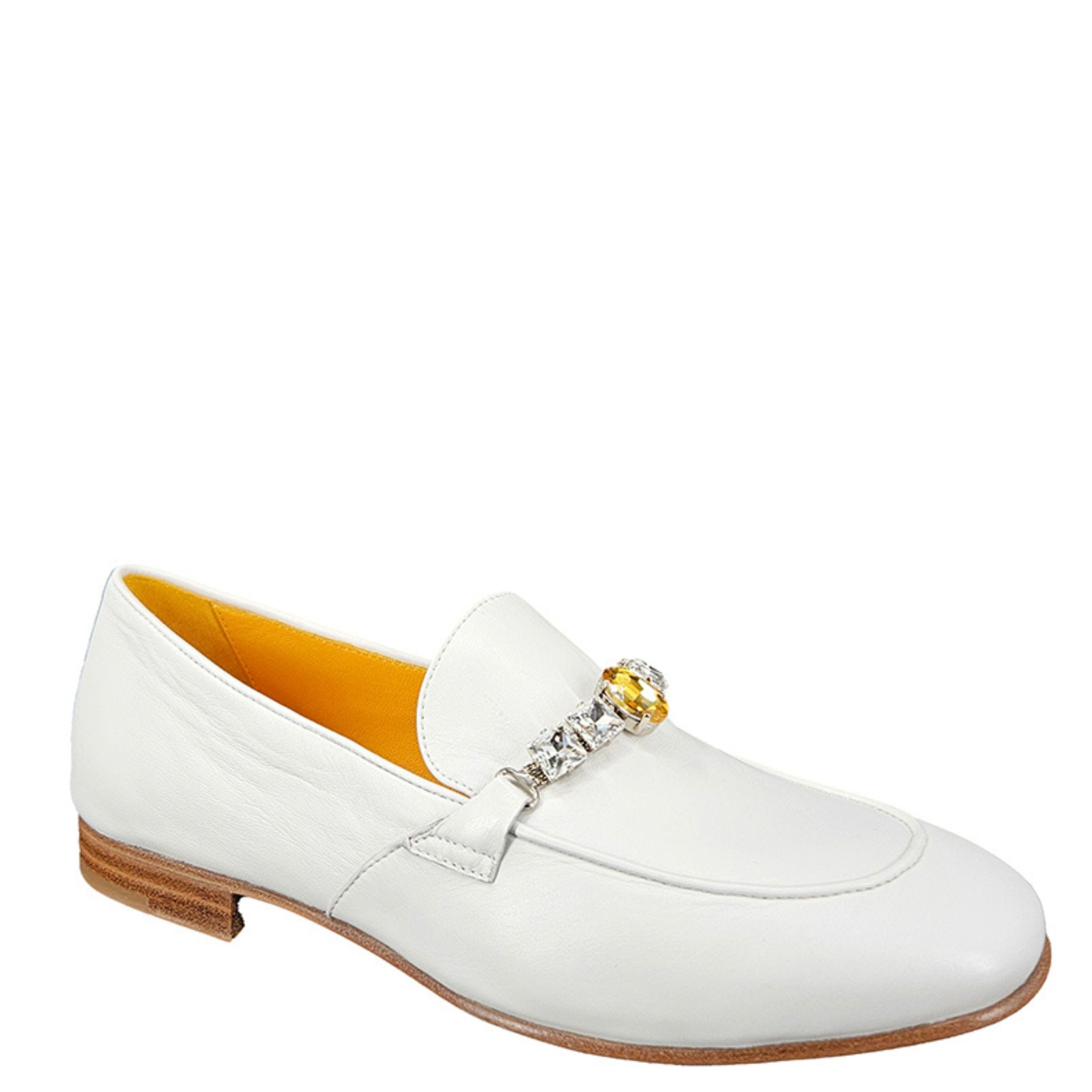 White Leather Flat Jeweled Loafer