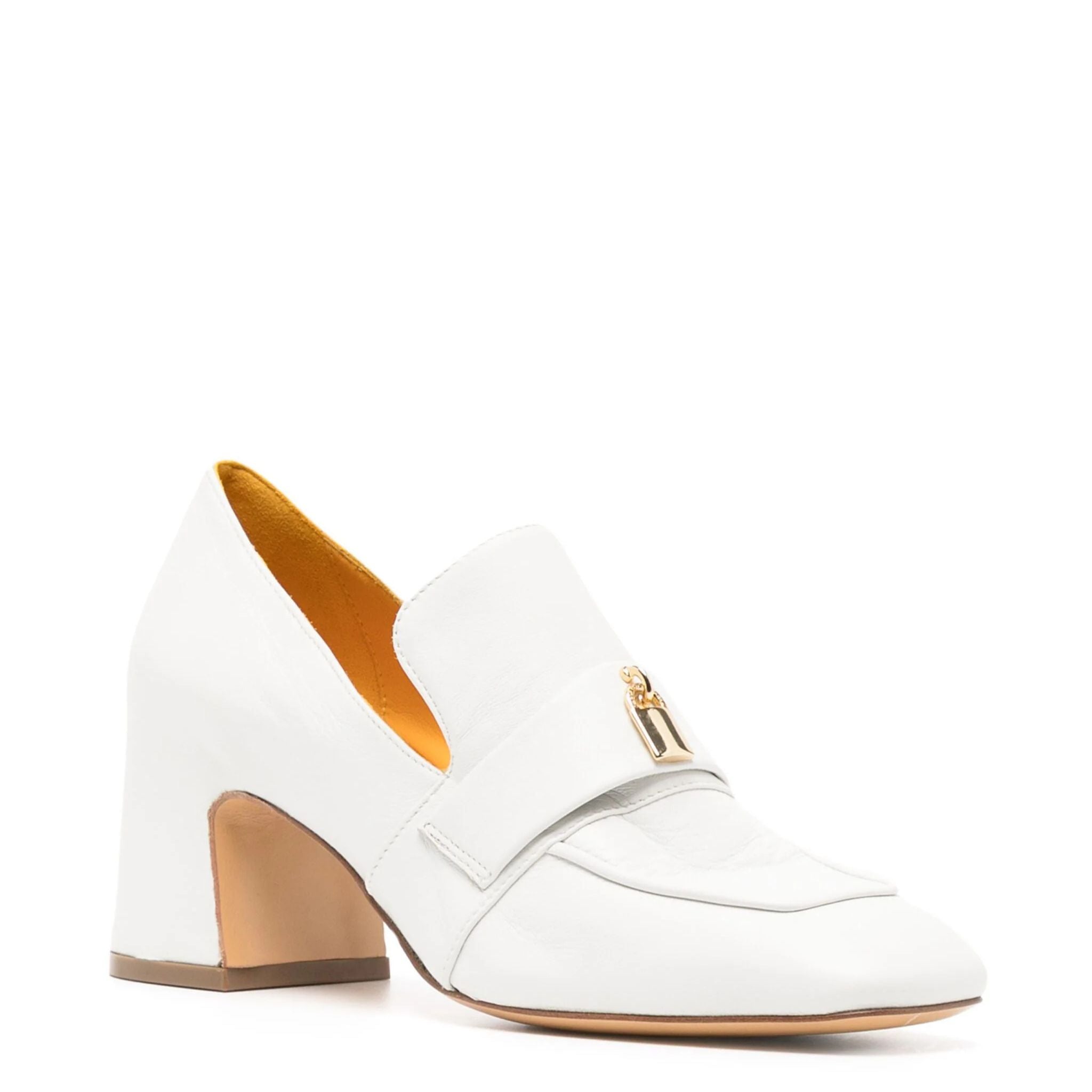 White Leather Lock Heel Loafer