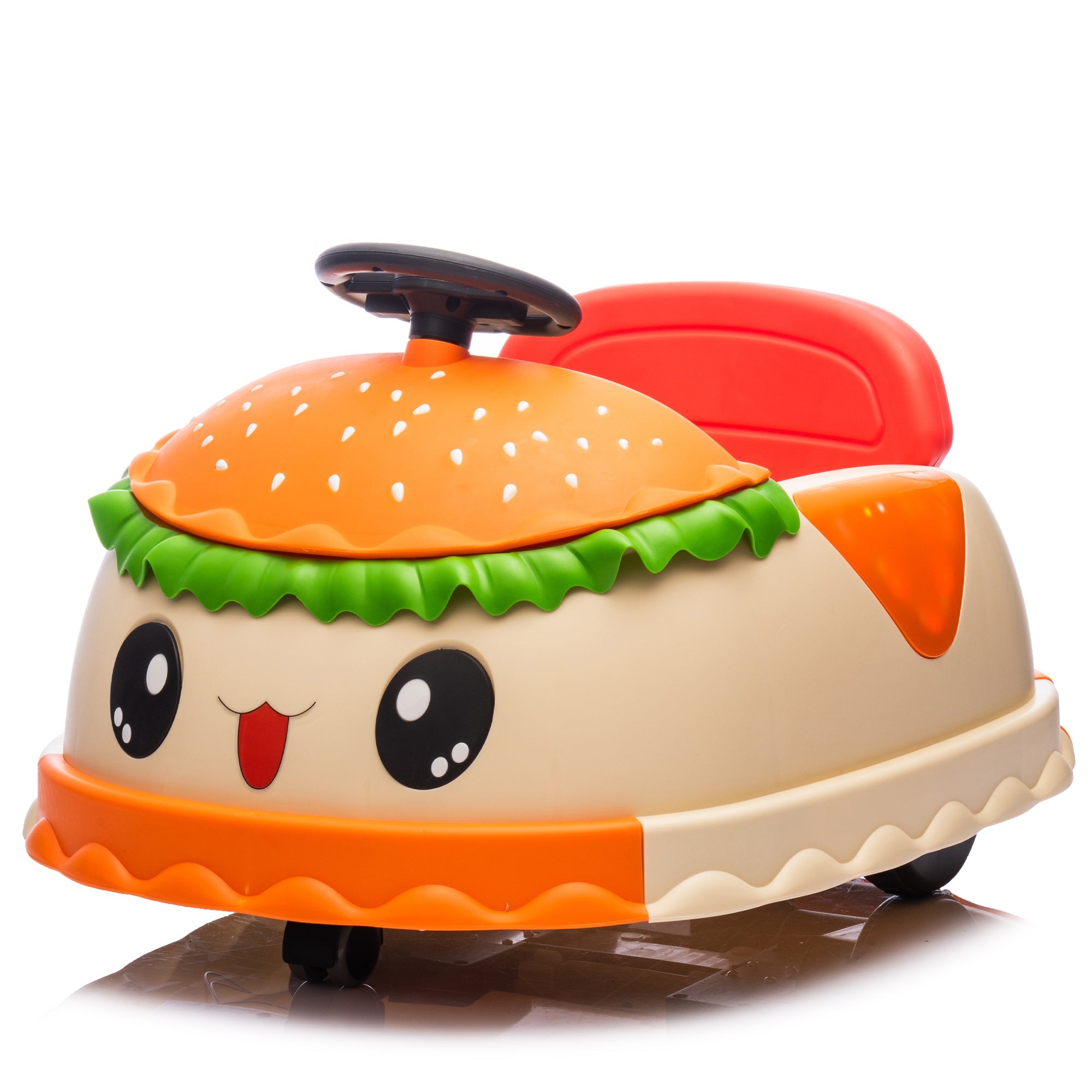 12V Kids Ride On Electric Bumper Car W/Parents Control,Cute&Realistic Hamburger Design,360 Degree Rotation,Storing Space,Bluetooth,Music,USB,Silent wheel,LED Lights,Power Display,Anti-rollover For 2-5