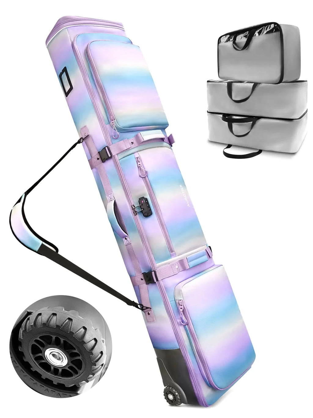 AUROTIER 10mm Padded Skis Snowboard Bag with Wheels