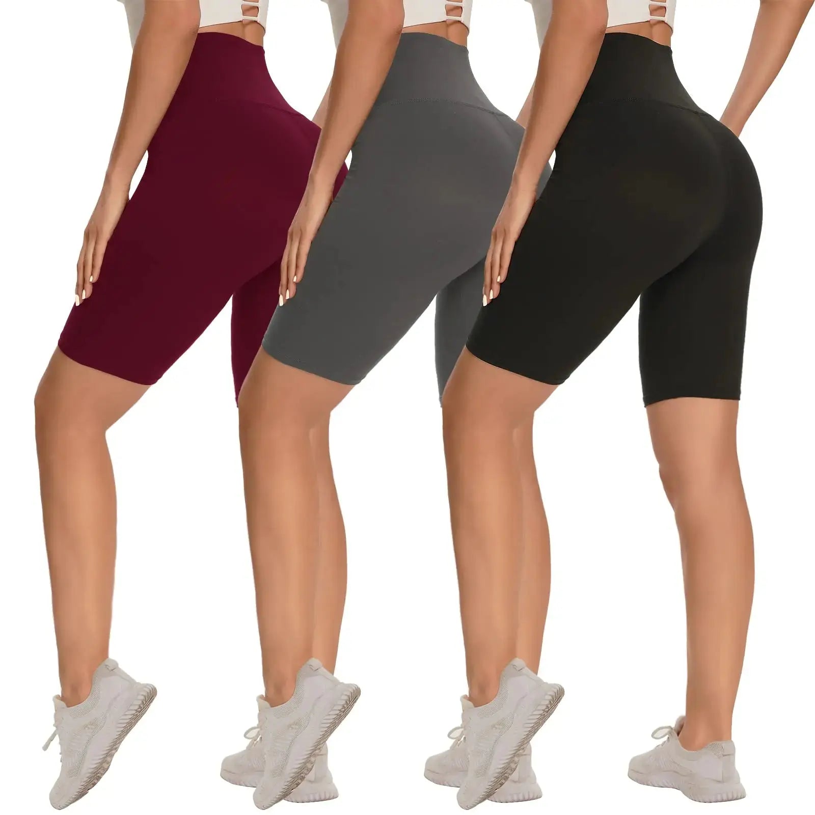 3 Pack Biker Shorts for Women – 8"/5"/3" High Waisted Tummy Control Workout Yoga Running Athletic Shorts