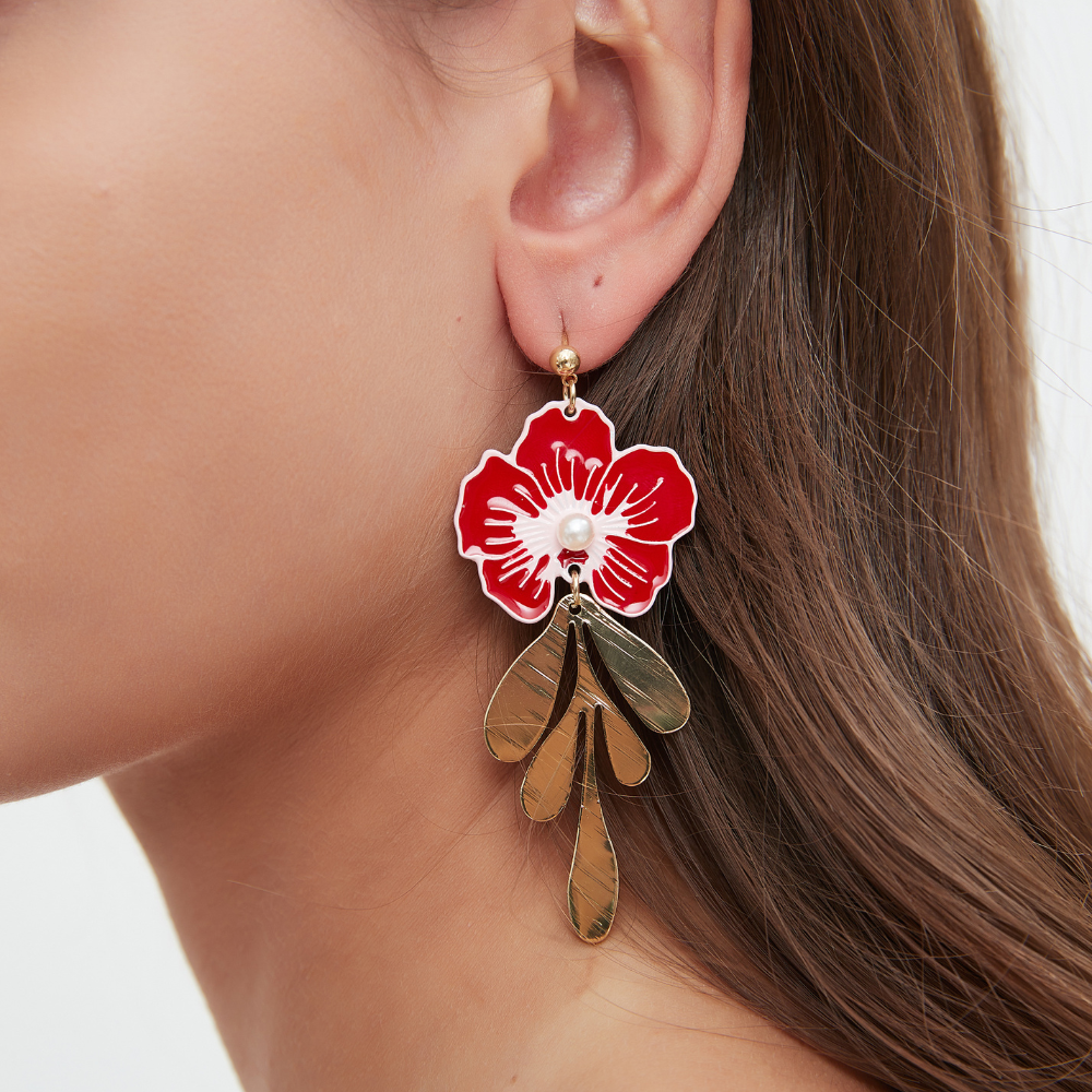 RED BLOSSOM EARRINGS (PAIR)