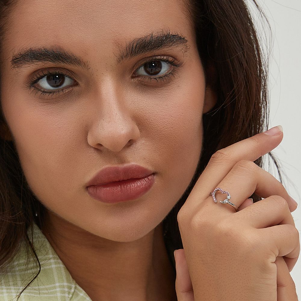 PINK HEART SEMICOLON RING