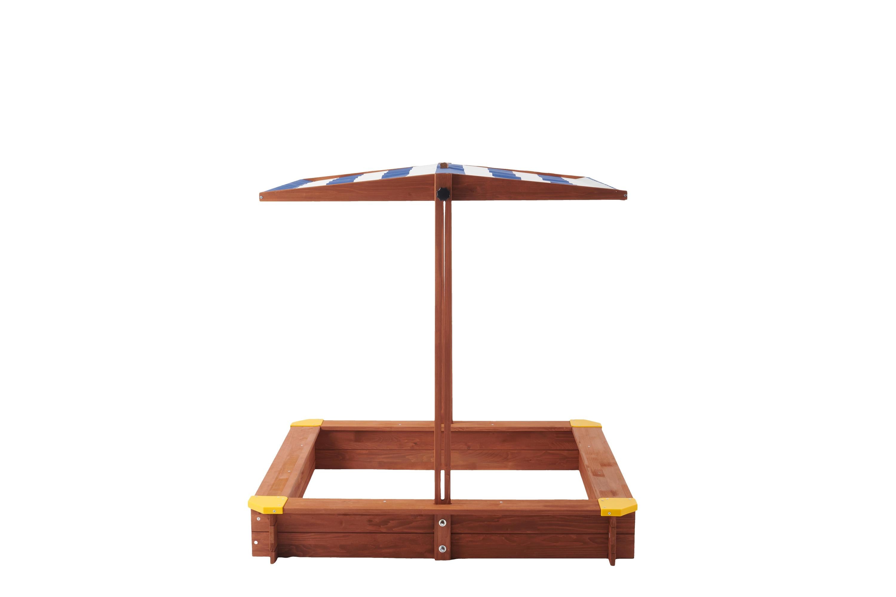 Kids Sandbox with Cover, 46' Wooden Sand Box w/Adjustable Canopy, Large Outdoor Cedar Sandpit for Backyard Play