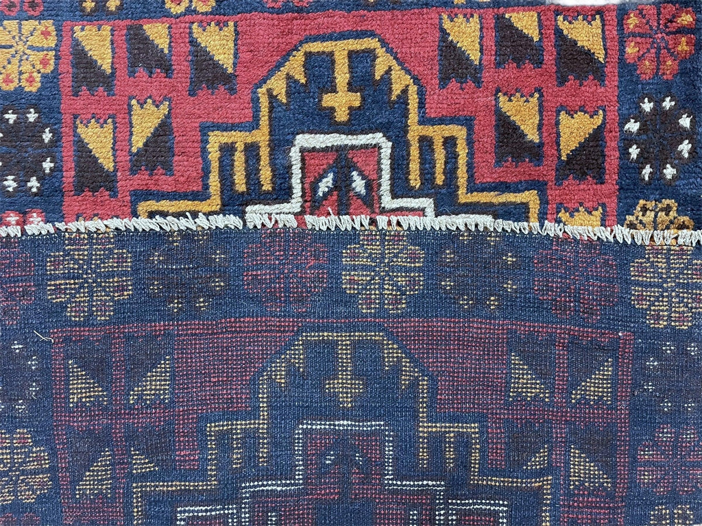 3 X 4.3 Vintage Handmade Tribal Wool Rug Balouch Rug Afghan Rug Red Blue Nice