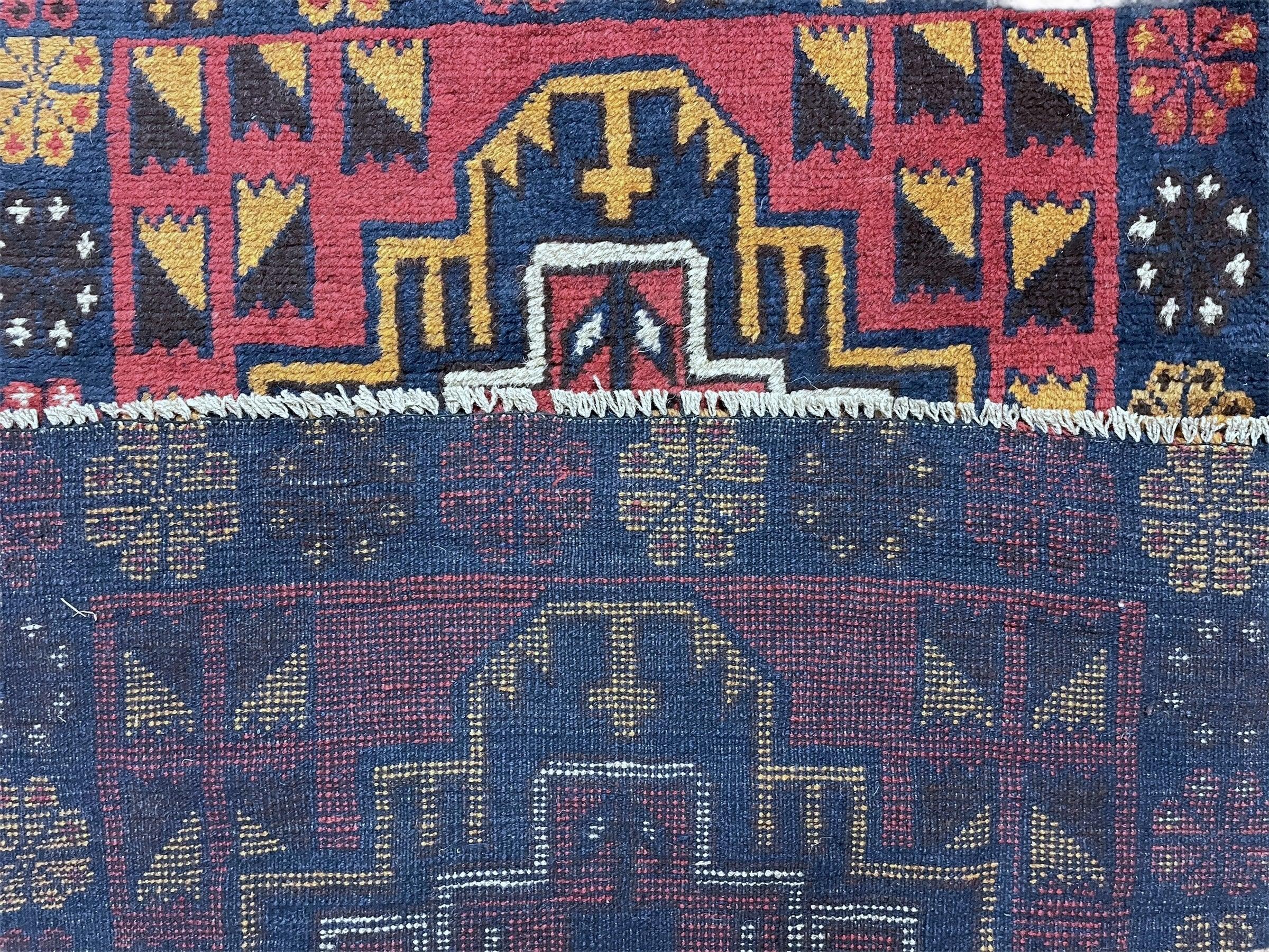 3 X 4.3 Vintage Handmade Tribal Wool Rug Balouch Rug Afghan Rug Red Blue Nice