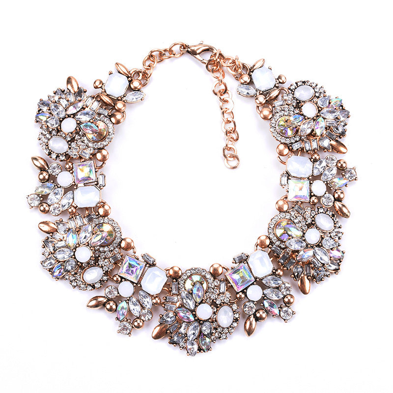 Short Necklace Women Ornament Full Diamond Exaggerated Floral Necklace Clothing Accessories